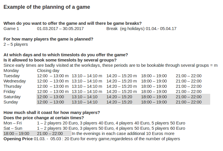 Planning of a game