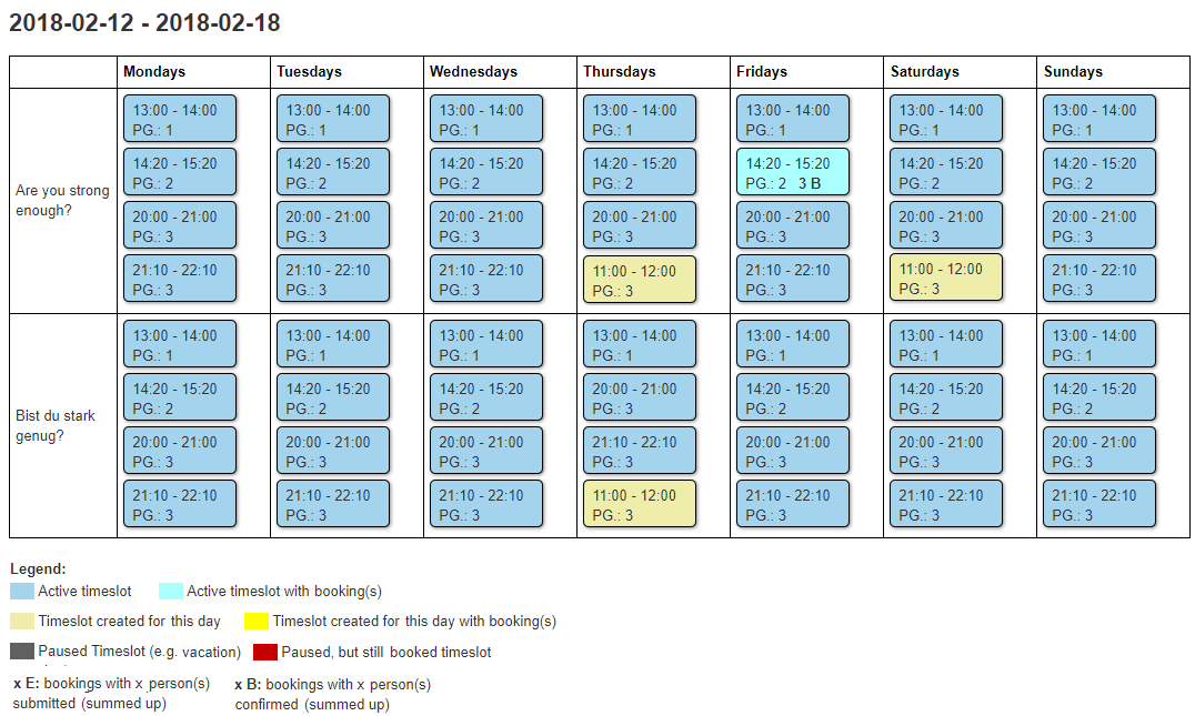 backend buchungen druckansicht woche